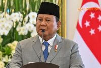 PIDATO. Potret Presiden Prabowo Subianto saat sambutan dalam sebuah acara beberapa waktu lalu. (Ismoyo/AFP/Getty Images/Linkking.id)