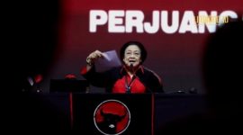 SAMBUTAN. Ketua Umum PDI Perjuangan Megawati Soekarnoputri saat berpidato di Rakernas PDIP beberapa waktu lalu. (doc.Metro TV/Linkking.id)