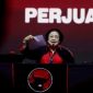 SAMBUTAN. Ketua Umum PDI Perjuangan Megawati Soekarnoputri saat berpidato di Rakernas PDIP beberapa waktu lalu. (doc.Metro TV/Linkking.id)