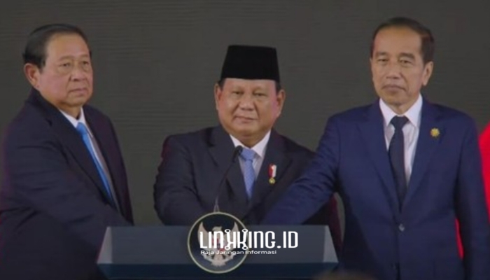 KOMPAK. Presiden Prabowo Subianto bersama dua mantan presiden, Susilo Bambang Yudhoyono dan Joko Widodo, dalam acara peresmian BPI Danantara, Senin, 24 Februari 2025. (doc.Detik Bali/Linkking.id)