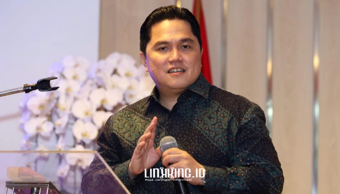 PIDATO. Potret Menteri BUMN, Erick Thohir, dalam sebuah acara beberapa waktu lalu. (doc.Jawa Pos/Linkking.id)
