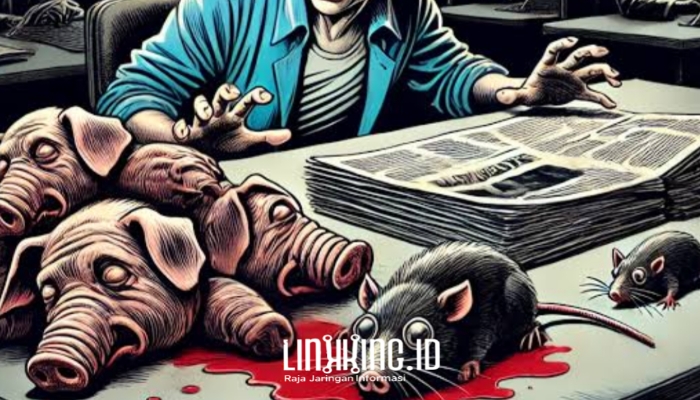 ILUSTRASI. Potret teror ke Kantor Tempo, bangkai kepala babi dan 6 tikus. (Redaksi Linkking.id)