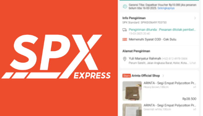 BERMASALAH: logo SPX Express dan bukti transaksi pengembalian sepihak (Dok. Redaksi Linkking.id)