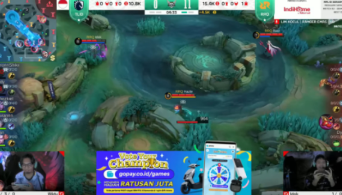 SPORTIF: Pertandingan MPL S15 antara tim RRQ Hoshi dan Tim Liquid Id. (Dok. Redaksi Linkking.id)