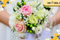 ILUSTRASI: Ilustrasi gaun pengantin wanita yang dilengkapi dengan buket bunga (Dok. Istimewa)