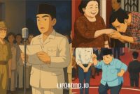 KOLASE. ChatGPT memproduksi gambar Presiden Sukarno saat membacakan teks proklamasi, Joko Widodo saat mencium tangan Megawati Sukarnoputri, dan Prabowo Subianto saat berjoget dalam debat calon presiden 2024. (Dok. Redaksi Linkking.id)