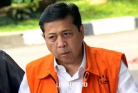KORUPTOR. Potret Setya Novanto saat memakai baju oranye kasus pengadaan KTP elektronik. (Dok. Redaksi Linkking.id)