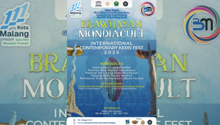 PAMFLET. Flyer permohonan partisipasi pameran dan peminjaman artefak serta keris dari PT Brawijaya Multi Usaha untuk acara International Contemporary Keris Fest 2025 yang akan digelar di Universitas Brawijaya, Malang, pada 18–20 April 2025. (Dok. Redaksi Linkking)