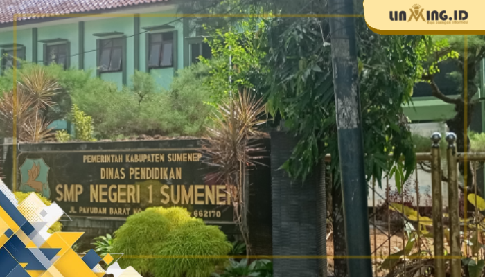 LOKASI : Tampak depan gedung SMP Negeri 1 Sumenep yang berlokasi di Jalan Payudan Barat, Kabupaten Sumenep, Jawa Timur.