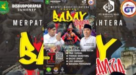 PAMFLET. Bupati Sumenep, Achmad Fauzi Wongsonudo dan Kepala Desa Batuputih Daya, Harno, mendukung penuh gelaran Baday Vaganza untuk memajukan wisata batu kapur dan budaya lokal. (dok. Redaksi Linkking.id)